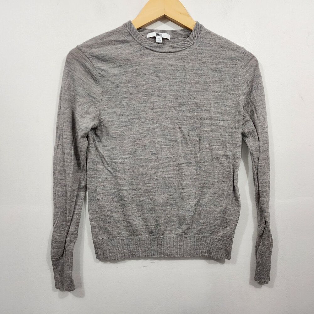 UNIQLO  Pure Wool Merino Crew Neck Sweater Space-dye Gray Womens Size XS - Picture 2 of 14
